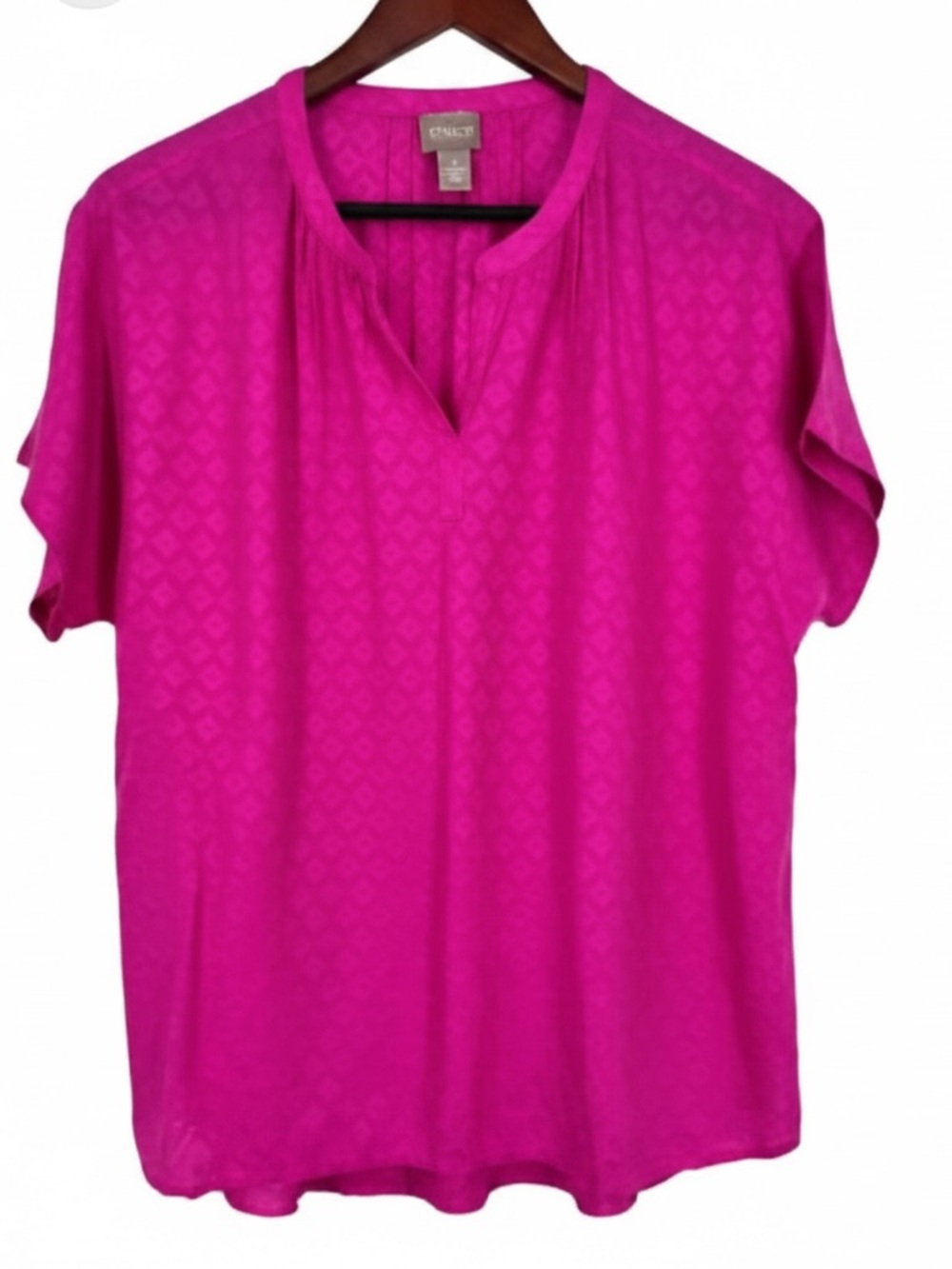 Chico’s hot pink embroidered popover blouse medium 1